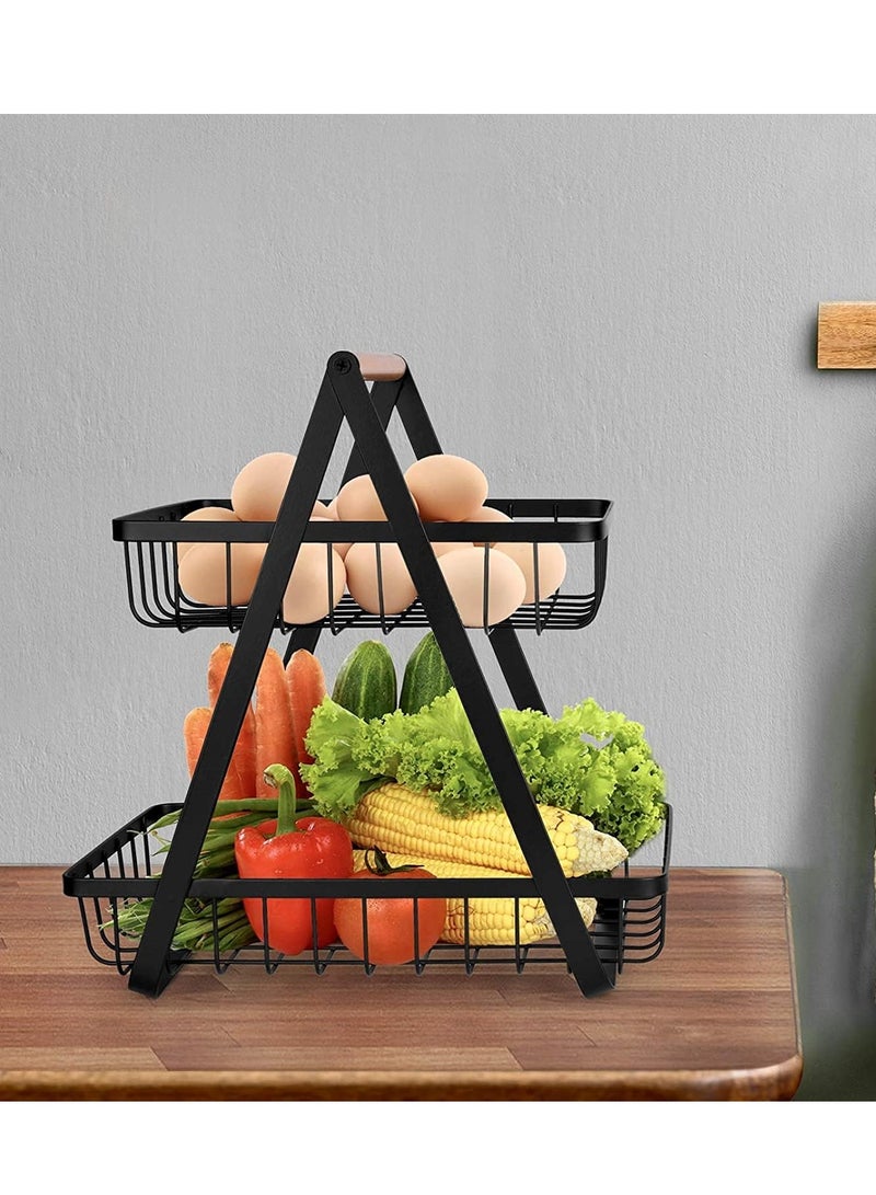 Raxoom 2-Tier Countertop Fruit Basket Storage, Vegetable Rack Bread Display Stand for Kitchen, Black - Image 4