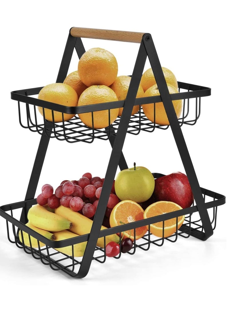 Raxoom 2-Tier Countertop Fruit Basket Storage, Vegetable Rack Bread Display Stand for Kitchen, Black - Image 1