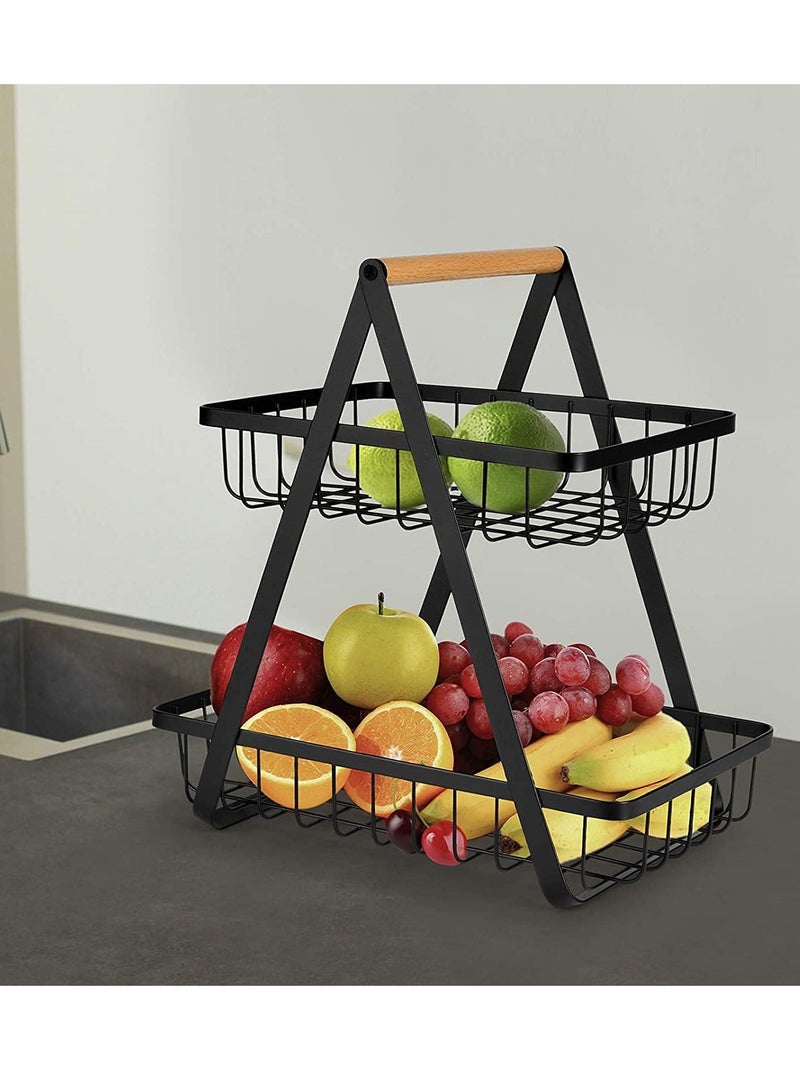 Raxoom 2-Tier Countertop Fruit Basket Storage, Vegetable Rack Bread Display Stand for Kitchen, Black - Image 3