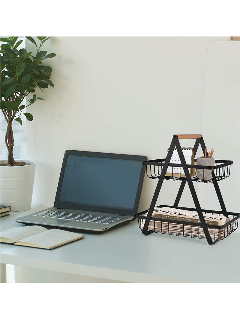 Raxoom 2-Tier Countertop Fruit Basket Storage, Vegetable Rack Bread Display Stand for Kitchen, Black - Image 5