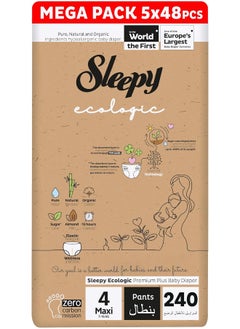 Sleepy Pack Of 240 Baby Ecologic Pants Size 4, Eco-Friendly, Hypoallergenic, Superior Absorbency, All-Natural Materials, 5 X 48 Pieces  - Image 1