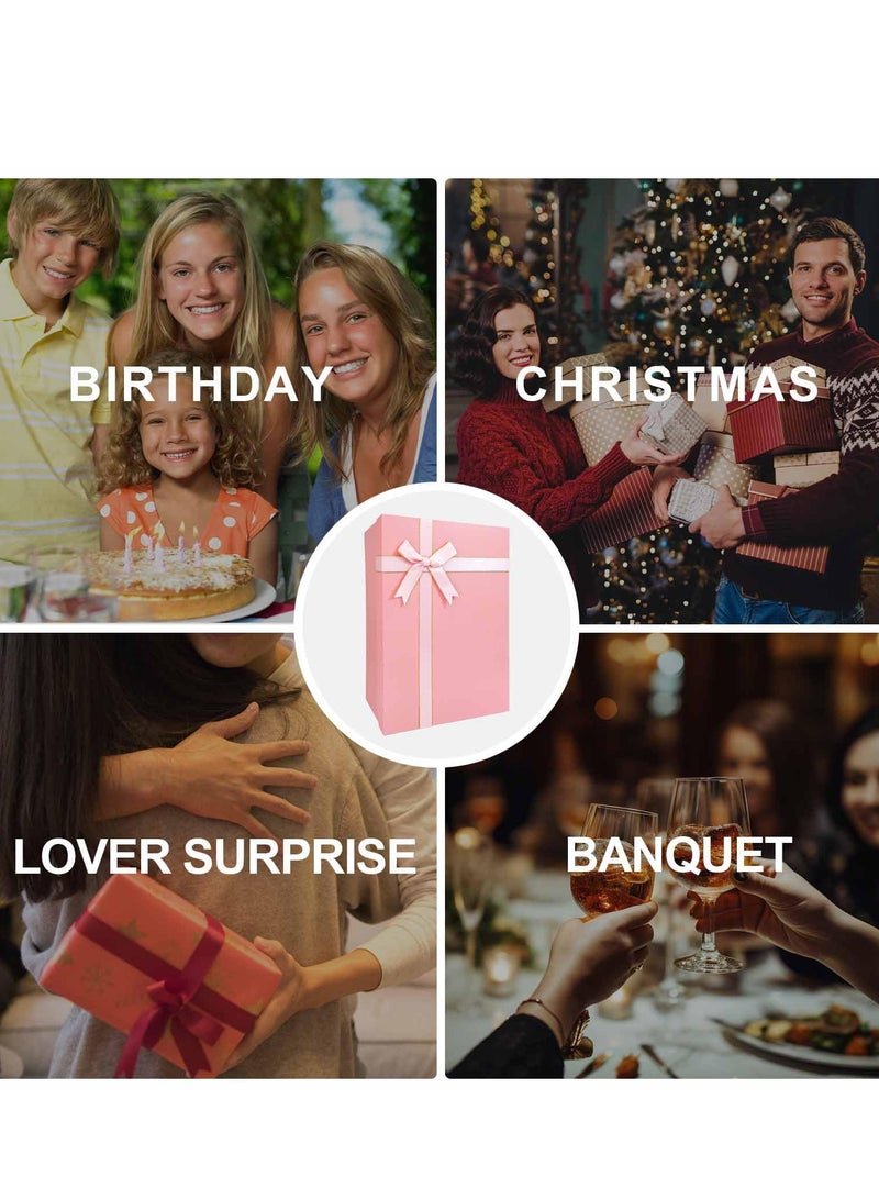 صندوق هدايا، (22.5 سم × 16 سم × 8.5 سم) صندوق كرتون صغير، صناديق هدايا بغطاء ل، ، الحفلات، تغليف الهدايا، مع رافيا، 1 بطاقة معايدة - وردي - Image 2