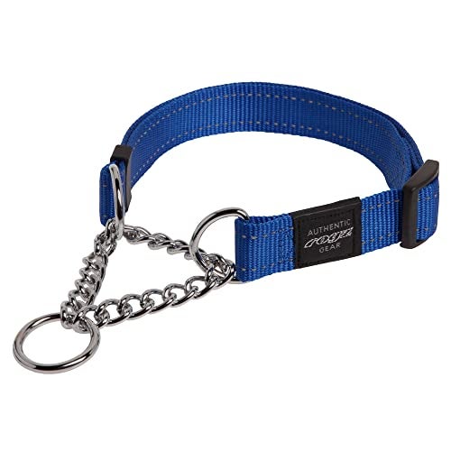 Rogz Utility Large 3/4-Inch Reflective Fanbelt Obedience Half-Check Dog Collar, Blue - Image 1