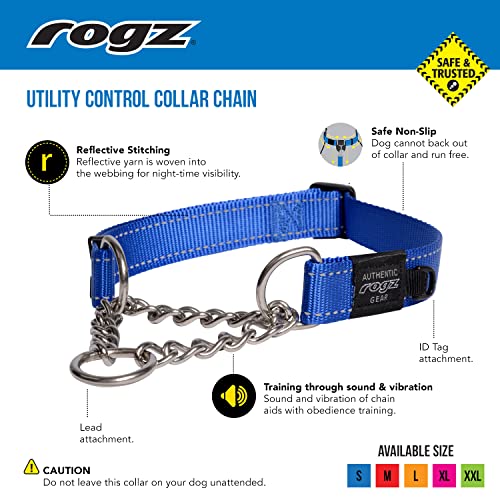 Rogz Utility Large 3/4-Inch Reflective Fanbelt Obedience Half-Check Dog Collar, Blue - Image 3