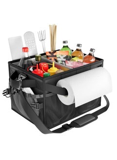 SYOSI SYOSI Grill Caddy, Collapsible Picnic Basket for Outdoor Camping Barbecue, Barbecue Tools Organizer Must-have Accessories for Barbecue, Camping, Outdoor Barbecue Storage Organizer (Black)  - Image 1