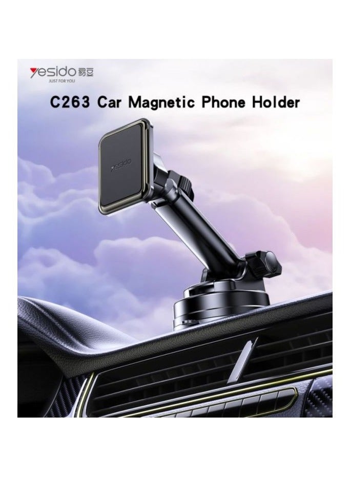 Yesido C263 360 Rotating Base Strong Suction Cup Telescopic Clamp Arm Design Car Magnetic Phone Holder - Image 2