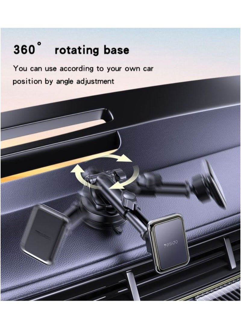 Yesido C263 360 Rotating Base Strong Suction Cup Telescopic Clamp Arm Design Car Magnetic Phone Holder - Image 5