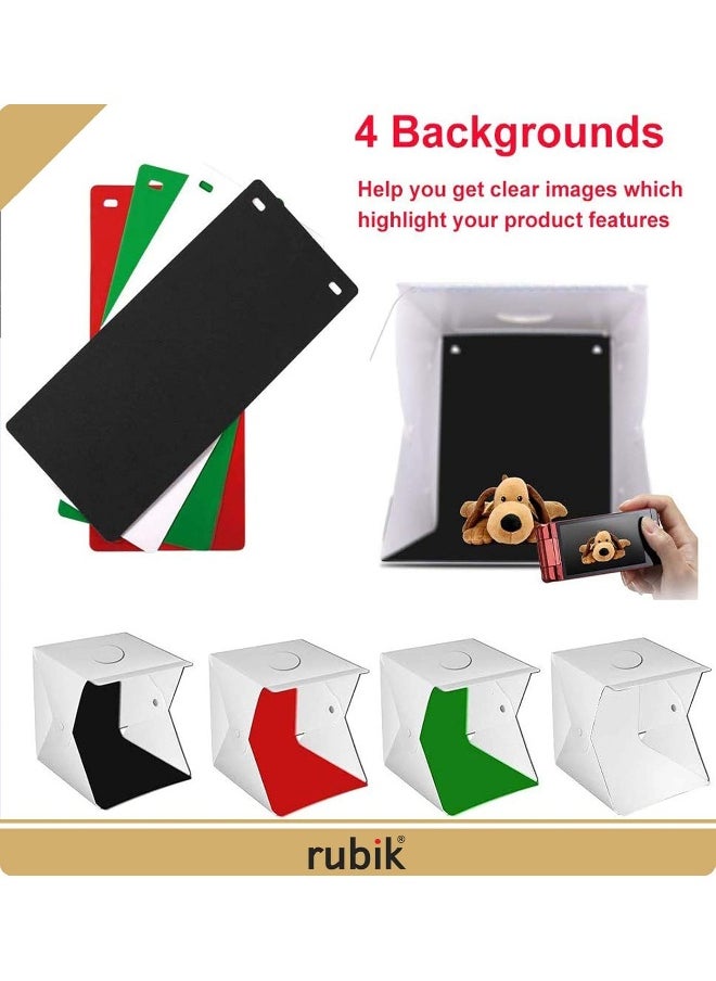 Rubik - 30Cm Photo Studio Box, Portable Photography Shooting Light Tent Kit, White Folding Lighting Softbox With 60 Led Lights + 4 Backdrops For Product Display - Image 1