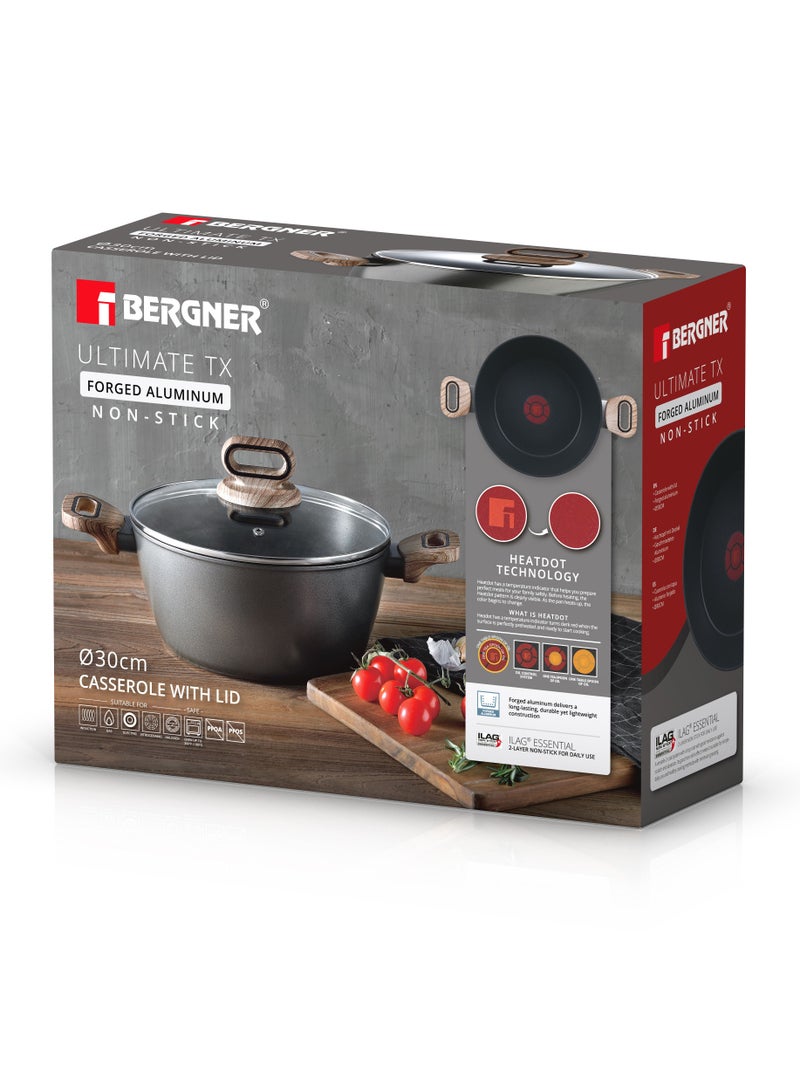 BERGNER ULTIMATE TX FORGED ALUMINUM CASSEROLE + LID 30 CM WITH HEATDOT TECHNOLOGY, INDUCTION BOTTOM, GREY COLOR, BG36174GY - Image 4