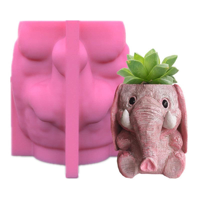 Sitting Elephant Concrete Flower Pot Molds Succulent Planter Vase Silicone Molds Candle Pen Holder Mold Epoxy Resin Plaster Cement Clay Mould