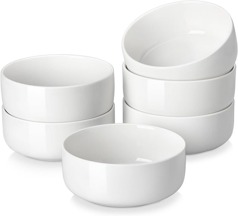 MALACASA 24 OZ Cereal Bowls Porcelain Soup Oatmeal Bowls Set of 6 Kitchen Ceramic Serving Bowl Dishwasher Microwave Oven Safe White Series LUNA - Image 1