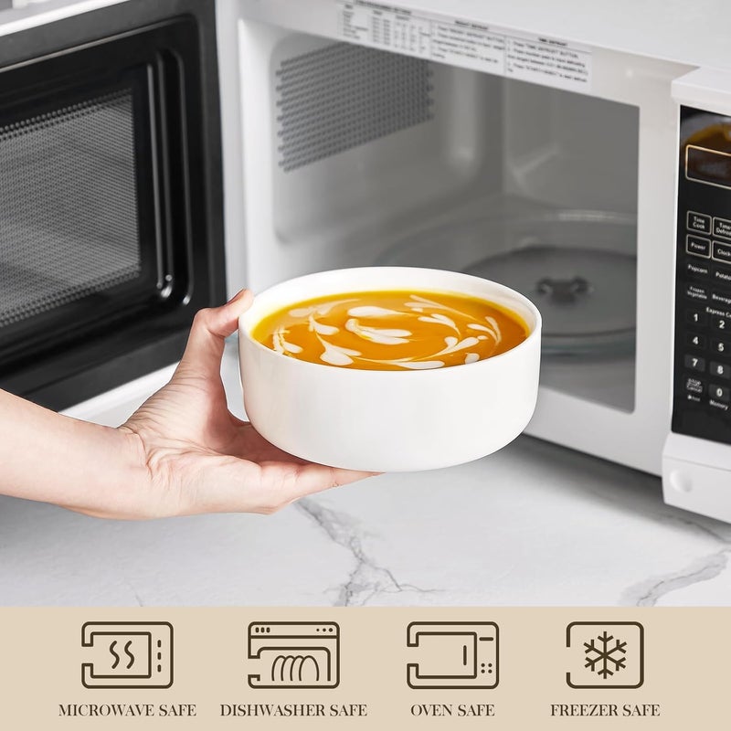 MALACASA 24 OZ Cereal Bowls Porcelain Soup Oatmeal Bowls Set of 6 Kitchen Ceramic Serving Bowl Dishwasher Microwave Oven Safe White Series LUNA - Image 4