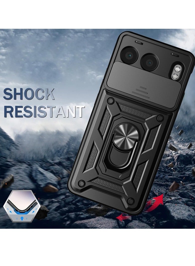 for OnePlus Nord 4 5G Case Cover, Slide Camera Lens Cover, Magnetic Ring Holder Kickstand Protective Phone Case for OnePlus Nord 4 5G, Black. - Image 3