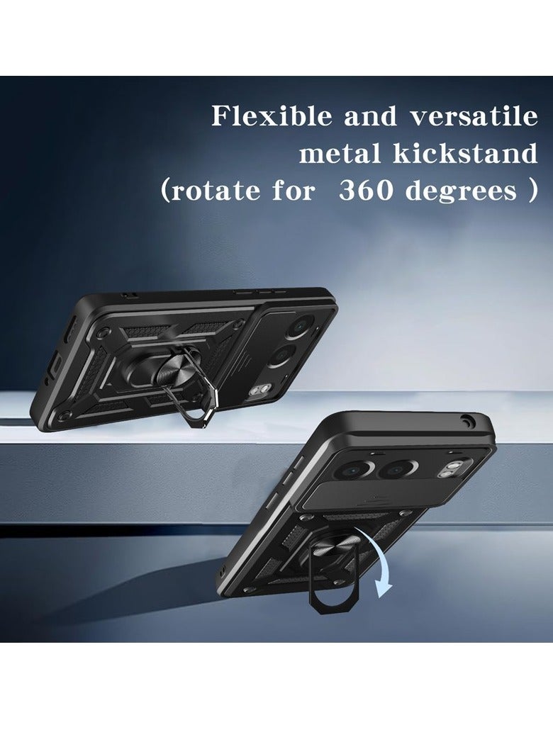 for OnePlus Nord 4 5G Case Cover, Slide Camera Lens Cover, Magnetic Ring Holder Kickstand Protective Phone Case for OnePlus Nord 4 5G, Black. - Image 2