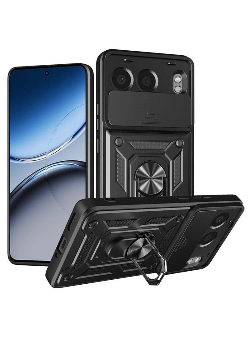 for OnePlus Nord 4 5G Case Cover, Slide Camera Lens Cover, Magnetic Ring Holder Kickstand Protective Phone Case for OnePlus Nord 4 5G, Black. - Image 1