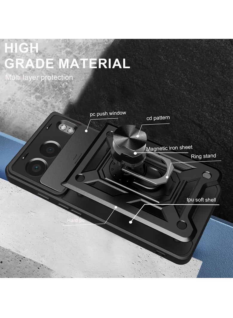 for OnePlus Nord 4 5G Case Cover, Slide Camera Lens Cover, Magnetic Ring Holder Kickstand Protective Phone Case for OnePlus Nord 4 5G, Black. - Image 5