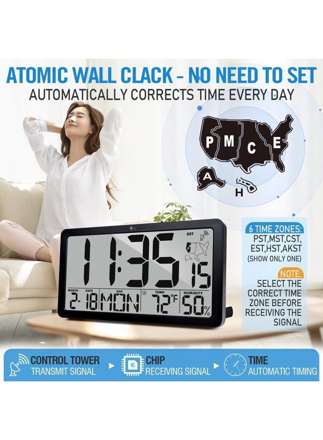 TXL Atomic Wall Clock, Battery Operated Digital Wall Clock with Temperature, Humidity and Date, Large Display (Black) - Image 2