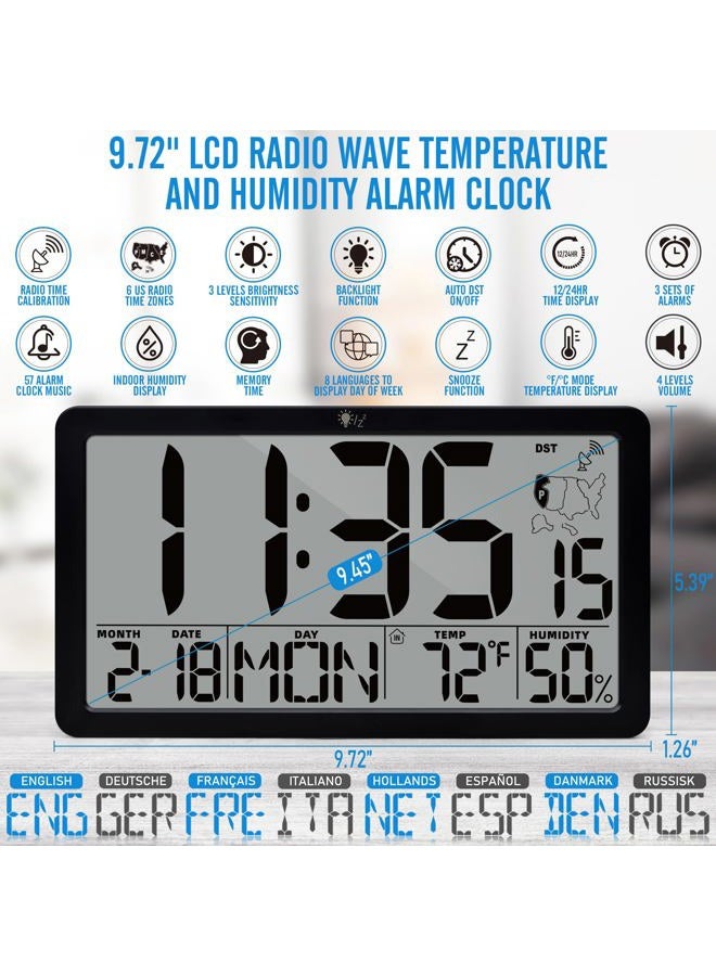 TXL Atomic Wall Clock, Battery Operated Digital Wall Clock with Temperature, Humidity and Date, Large Display (Black) - Image 3