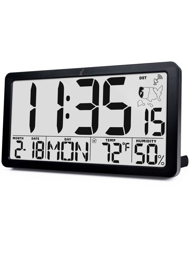 TXL Atomic Wall Clock, Battery Operated Digital Wall Clock with Temperature, Humidity and Date, Large Display (Black) - Image 1