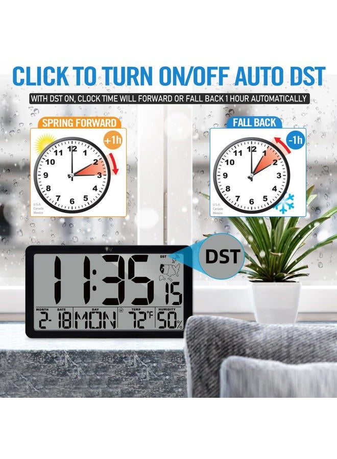 TXL Atomic Wall Clock, Battery Operated Digital Wall Clock with Temperature, Humidity and Date, Large Display (Black) - Image 5
