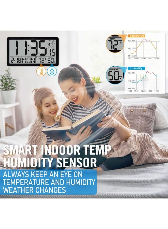 TXL Atomic Wall Clock, Battery Operated Digital Wall Clock with Temperature, Humidity and Date, Large Display (Black) - Image 4