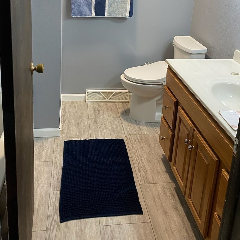 Navy Bathroom Chenille Anti Slip Floor Mat Quick Drying 15 75x23 62 inch And 19 69x31 5 Inch Set - Image 4