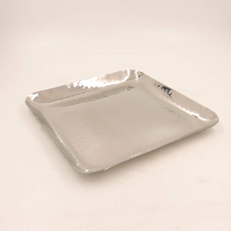 Spillbox Stainless Steel Serving Tray|Serve Plain Tray|Food Grade Material| BPA Free |Dinnerware |Mirror Finish|Square Platter |[Length:21cm Weight: 480gm]-SS Hammered SQ Tray(Medium) - Image 3