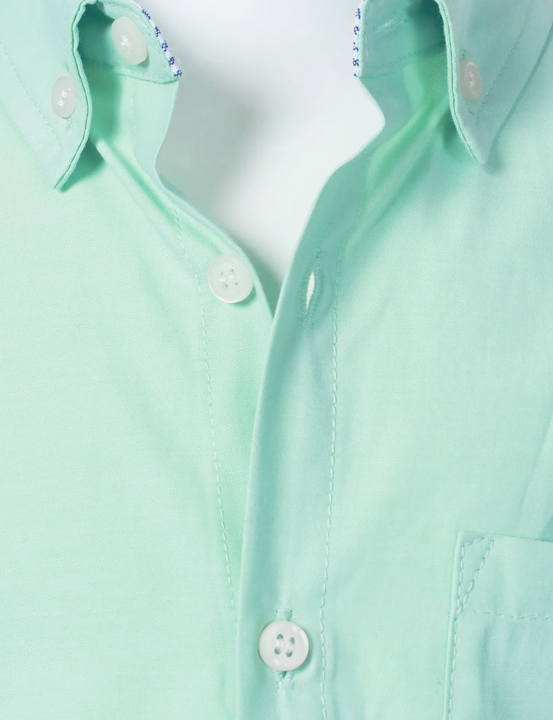 AOTIK Boys Oxford Button Down Shirt Short Sleeve Formal Uniform Dress Shirts with Pocket 12 Grass Green - Image 3