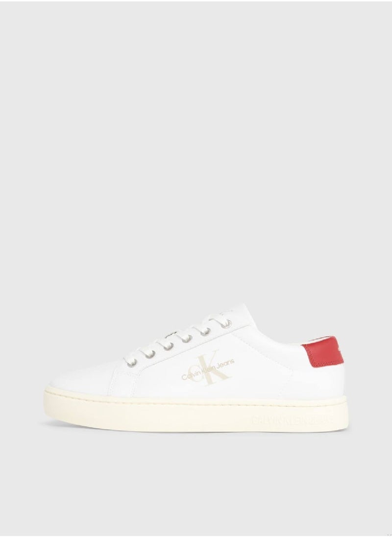 Calvin Klein Jeans - Men's Leather Trainers -  recycled and bio-based blend leather upper , White/ Red - Image 1