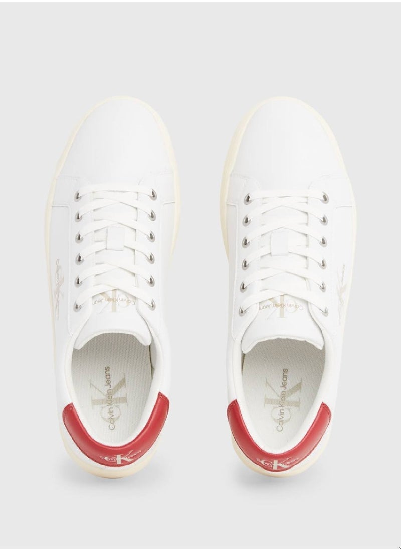 Calvin Klein Jeans - Men's Leather Trainers -  recycled and bio-based blend leather upper , White/ Red - Image 1