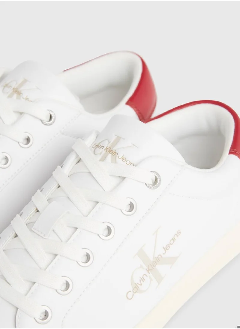 Calvin Klein Jeans Men's Leather Trainers -  recycled and bio-based blend leather upper , White/ Red