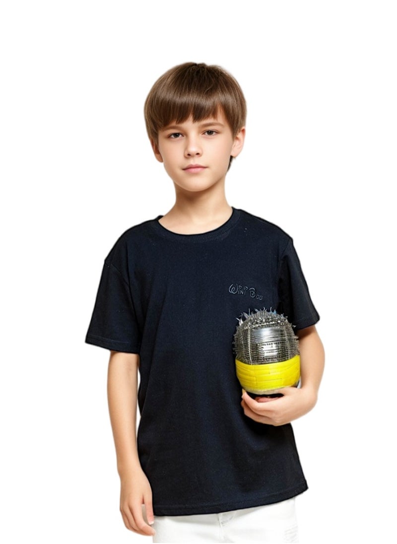 WiNi BEE Boys T-shirts Short Sleeve Soft Black Cotton boys clothes Tees Kids Tops Summer Teenage Children Clothes 8 10 12 14 16 Years  - Image 1
