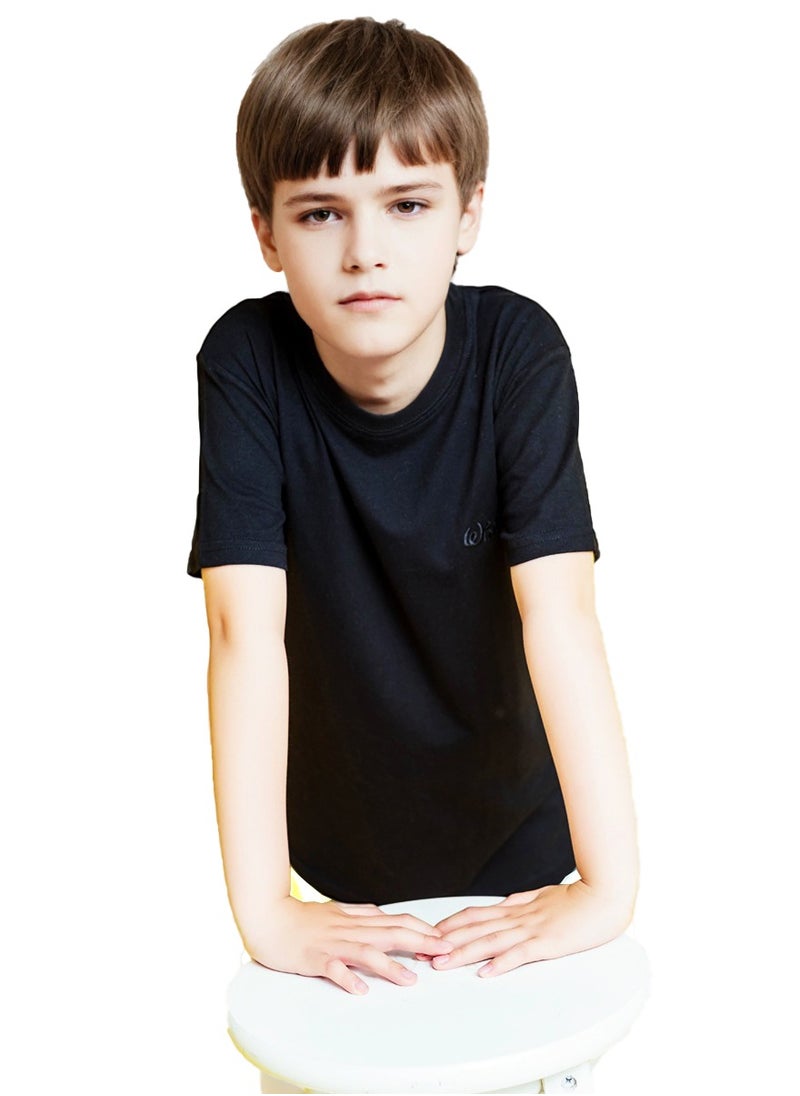 WiNi BEE Boys T-shirts Short Sleeve Soft Black Cotton boys clothes Tees Kids Tops Summer Teenage Children Clothes 8 10 12 14 16 Years  - Image 2