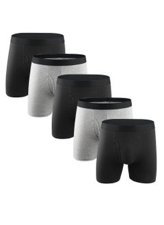 GUDOO 5 Pack Mens Trunks Underwear Cotton Boxer Briefs Short Leg Comfortable Underpants Black and Grey  - Image 1