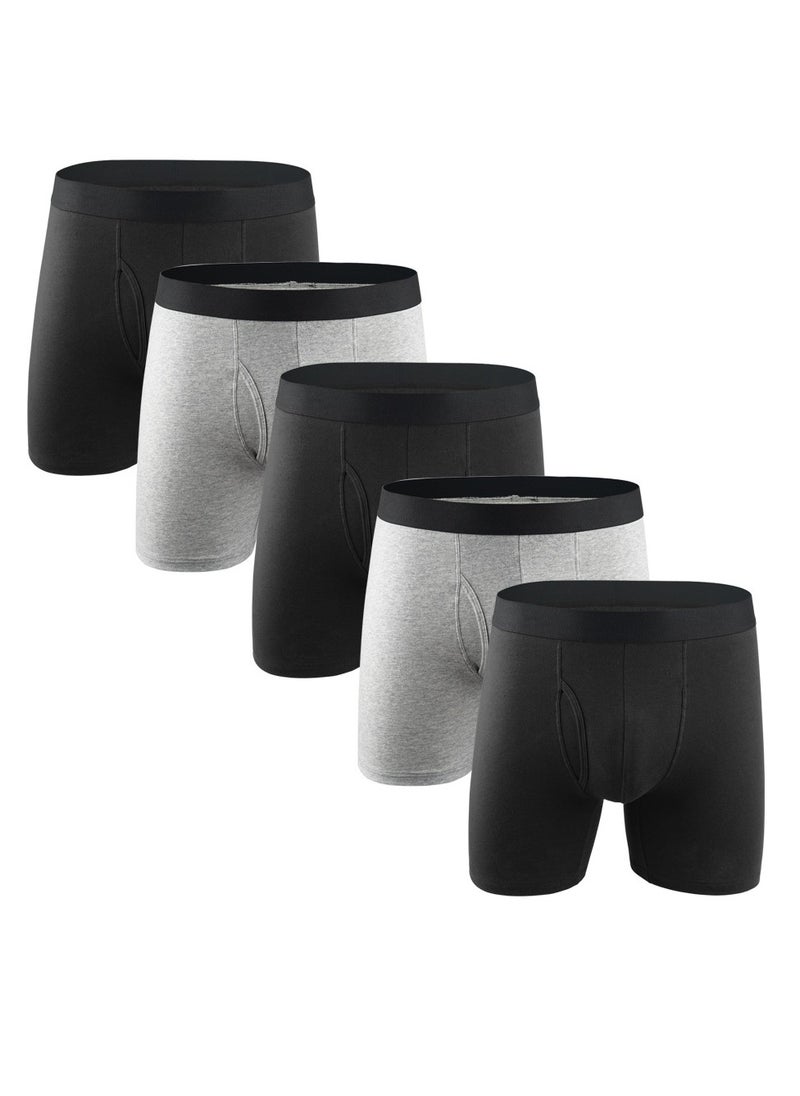 GUDOO 5 Pack Mens Trunks Underwear Cotton Boxer Briefs Short Leg Comfortable Underpants Black and Grey  - Image 1