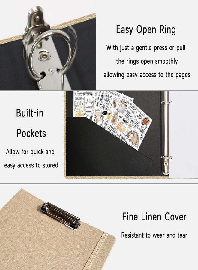 Cherrich Three Ring Binder with Clipboard, Linen Cover Clipboard Binder 1 Inch for 8.5" x 11" Paper, 2 Interior Pockets Paper for Organization of School, Business and Home - Image 3