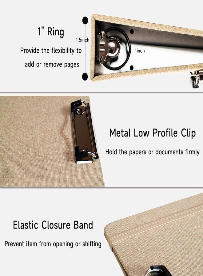 Cherrich Three Ring Binder with Clipboard, Linen Cover Clipboard Binder 1 Inch for 8.5" x 11" Paper, 2 Interior Pockets Paper for Organization of School, Business and Home - Image 4