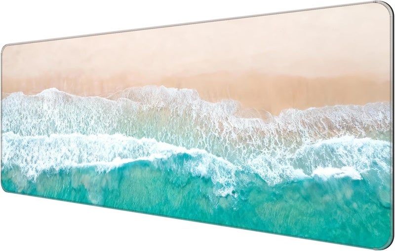 Dynippy Thin Extended Gaming Mouse Pad （31.5 * 11.8 * 0.08 inch） with Stitched Edges Large Mousepad Long XXL Keyboard and Mouse pad Desk Mat for Gaming Office & Home - Blue Sandy Beach - Image 1