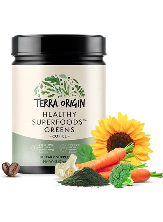 Terra Origin Greens Powder Immune Defense and Digestive Support | Probiotics, Organic Vegetables, Digestive Enzymes | Non-GMO, Gluten-Free, Dairy Free, Vegan | 30 Servings | Coffee Flavor - Image 1