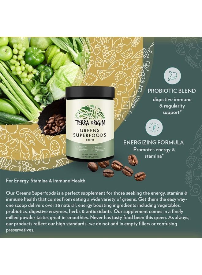 Terra Origin Greens Powder Immune Defense and Digestive Support | Probiotics, Organic Vegetables, Digestive Enzymes | Non-GMO, Gluten-Free, Dairy Free, Vegan | 30 Servings | Coffee Flavor - Image 4