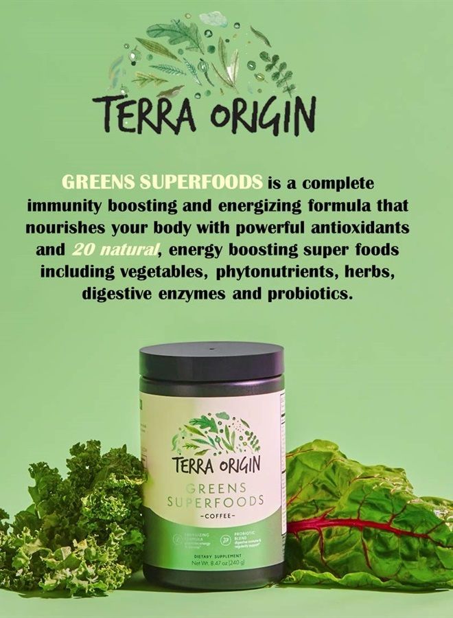 Terra Origin Greens Powder Immune Defense and Digestive Support | Probiotics, Organic Vegetables, Digestive Enzymes | Non-GMO, Gluten-Free, Dairy Free, Vegan | 30 Servings | Coffee Flavor - Image 2