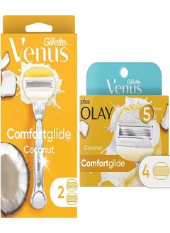 Venus Gillette Venus Olay Women Razor 1 Metal Handle Plus 6 Blade Coconut  - Image 1