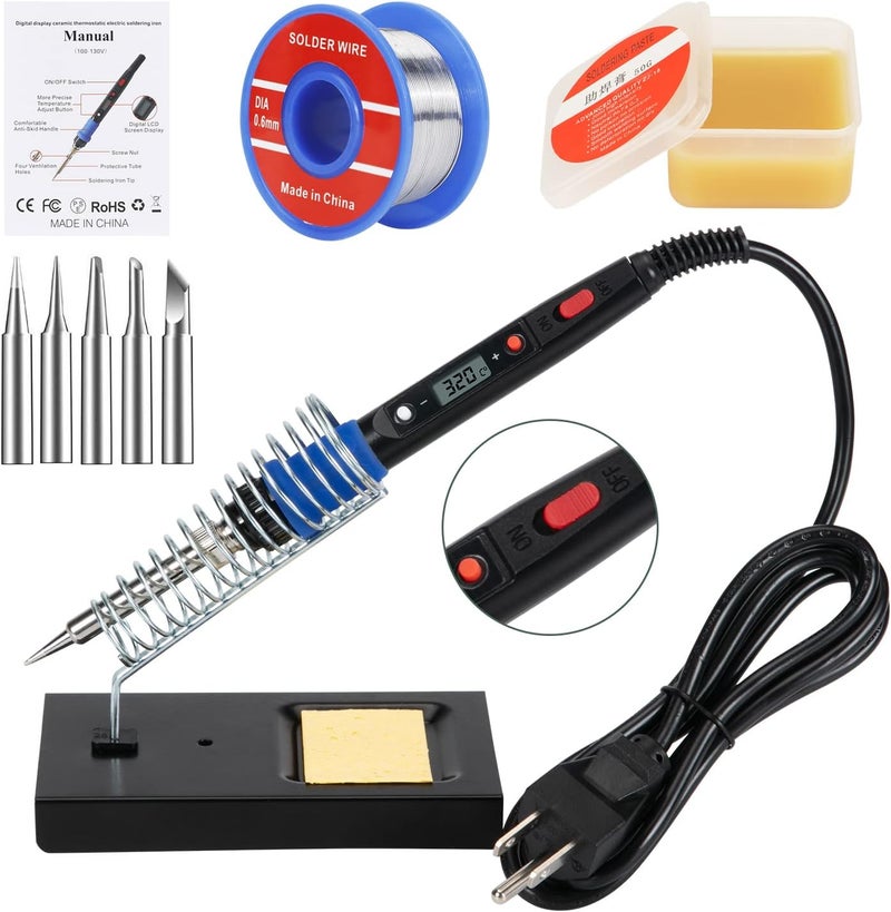 Q-MING Soldering Iron Kit, 80W 110V LCD Digital Welding Tools, 356-896℉(180-480℃), Portable Adjustable Temperature Solder Irons, for Metal, Jewelry, Electric Repairing, DIY - Image 1