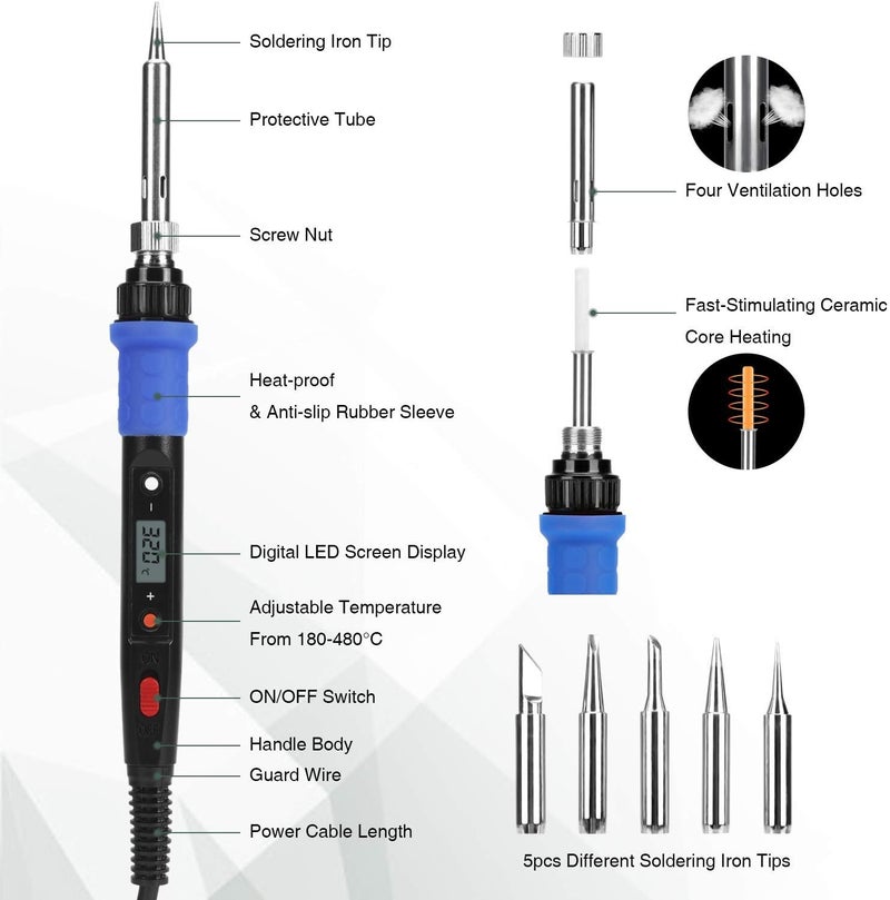 Q-MING Soldering Iron Kit, 80W 110V LCD Digital Welding Tools, 356-896℉(180-480℃), Portable Adjustable Temperature Solder Irons, for Metal, Jewelry, Electric Repairing, DIY - Image 2