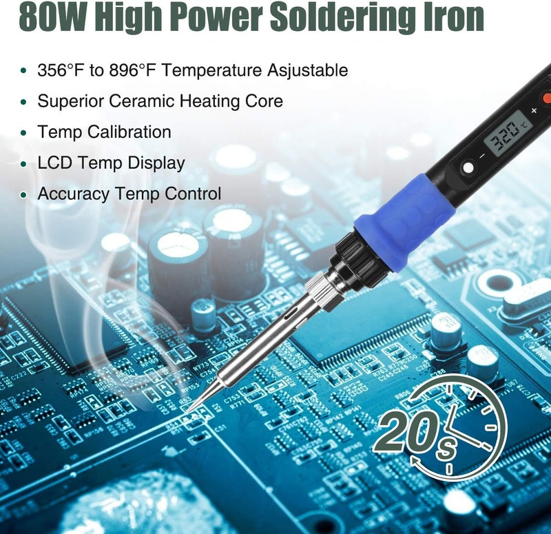 Q-MING Soldering Iron Kit, 80W 110V LCD Digital Welding Tools, 356-896℉(180-480℃), Portable Adjustable Temperature Solder Irons, for Metal, Jewelry, Electric Repairing, DIY - Image 4