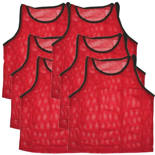 BlueDot Trading Youth Sports Pinnie Nylon Mesh Scrimmage Training Vest for team practice for children’s sports soccer, football, basketball, Lacrosse, 6 Red + 6 Black - Image 3