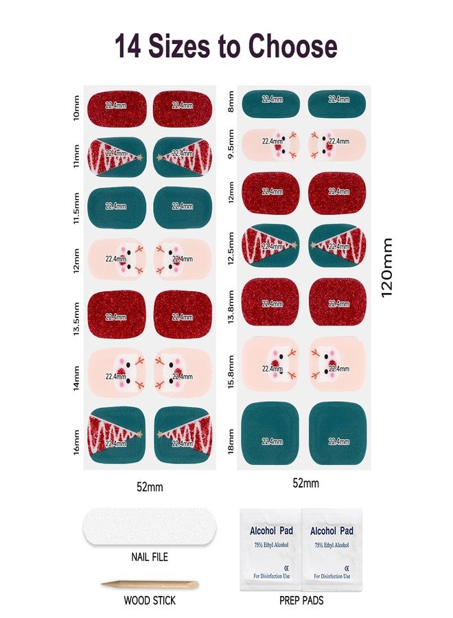 DUKASOU Semi Cured Gel Nail Strips,28 pcs Christmas Nail Stickers Full Nail Wraps,Long Lasting Gel Nail Strips with Any UV Light,Red Green Christmas Sticker for Nails Easy to Apply - Image 5
