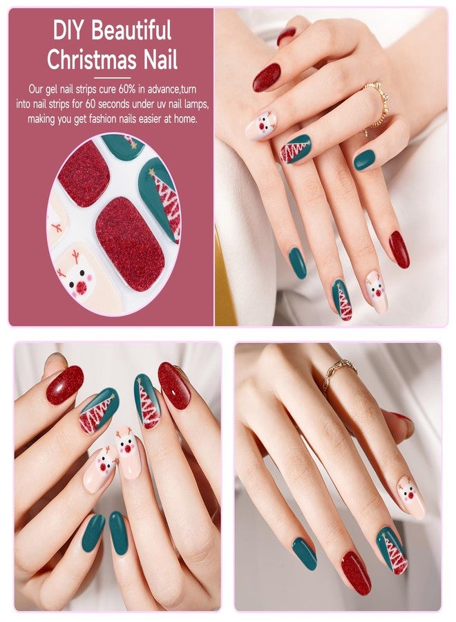 DUKASOU Semi Cured Gel Nail Strips,28 pcs Christmas Nail Stickers Full Nail Wraps,Long Lasting Gel Nail Strips with Any UV Light,Red Green Christmas Sticker for Nails Easy to Apply - Image 4