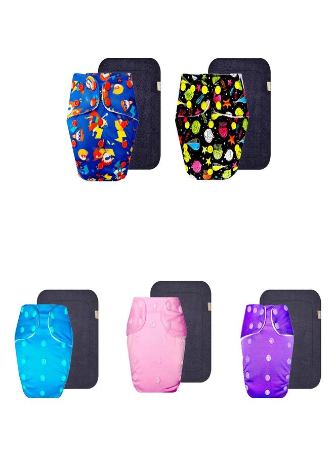 Dumbledo Premium Cloth Diaper with Black Insert (Pack of 5) | Snug Fit | Leakproof | Easy to Clean | Designed by Moms | 3 Months - 3 Years | Unisex Baby - Image 1