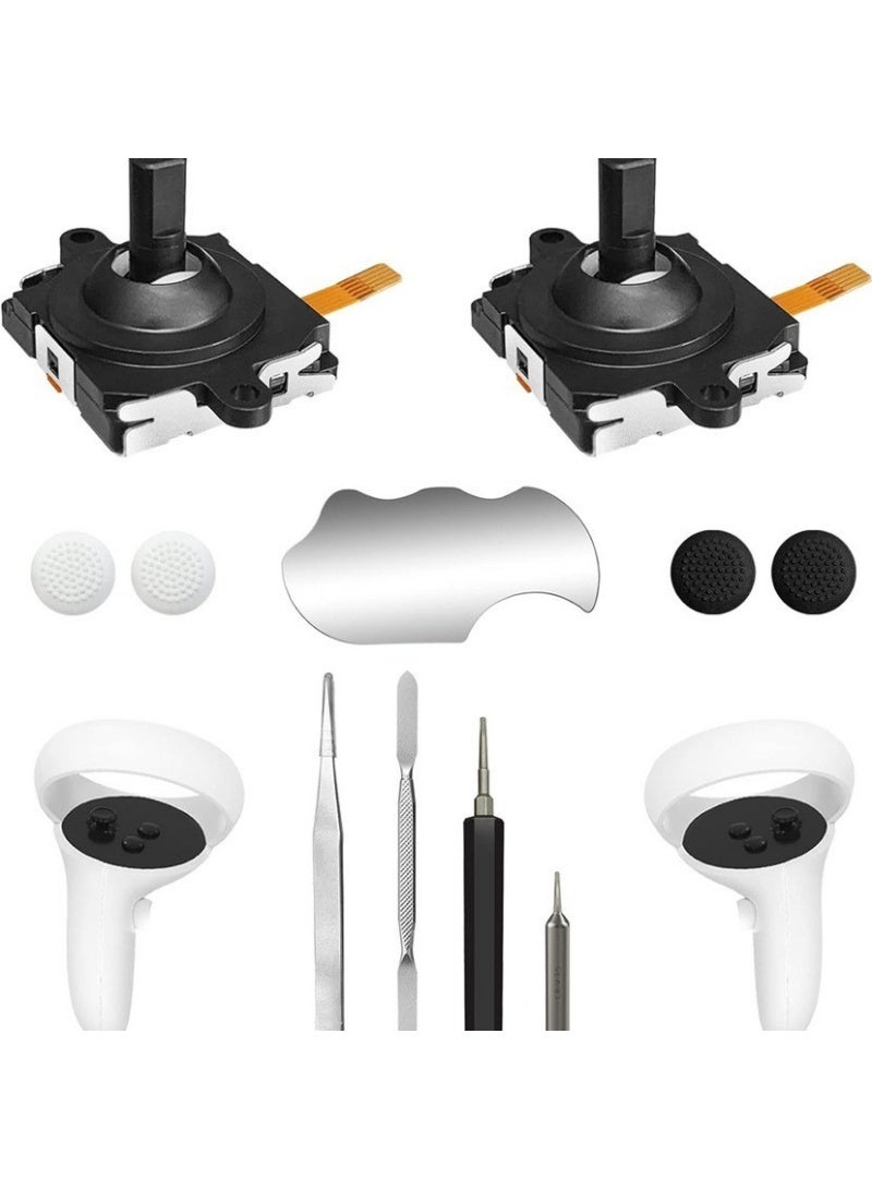 12 PCS Joystick Replacement Kit For Oculus Quest 2 Controller, Accessories For Oculus Quest 2 Controller And Meta Quest 3 Controller, With Joysticks, Screwdriver, Tweezer & Pry Tool - Image 1